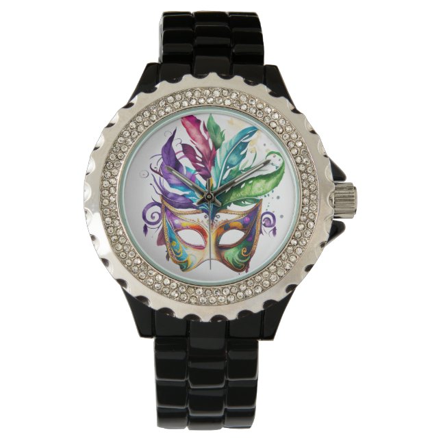 BRIGHTLY COLORED MARDI GRAS FACE MASKS WATCH (Front)