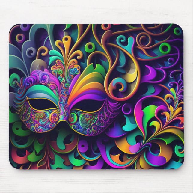 BRIGHTLY COLORED MARDI GRAS MASKS MOUSE PAD (Front)