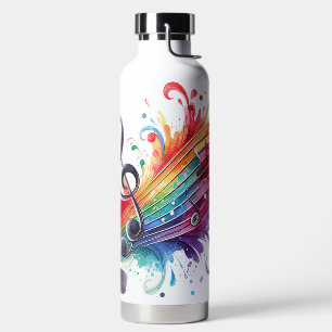 BRIGHTLY COLORED MUSICAL NOTES & CLEFT WATER BOTTLE
