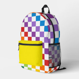 BRIGHTLY COLORED RAINBOW CHECKERED PATTERNS PRINTED BACKPACK