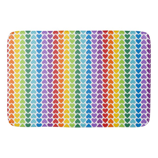 BRIGHTLY COLORED RAINBOW HEARTS  BATH MAT (Front)