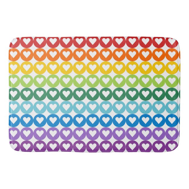 BRIGHTLY COLORED RAINBOW HEARTS IN CIRCLES BATH MAT (Front)