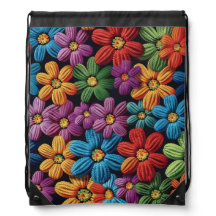 BRIGHTLY COLORED RAINBOW KNITTED LOOK FLOWERS
