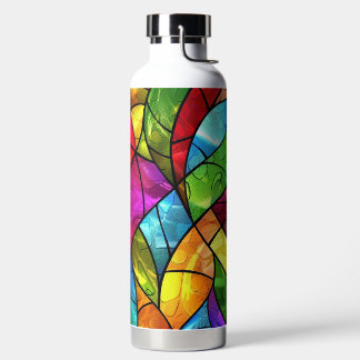 BRIGHTLY COLORED STAINED GLASS PATTERNS WATER BOTTLE