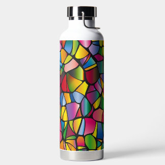 BRIGHTLY COLORED STAINED GLASS PATTERNS WATER BOTTLE