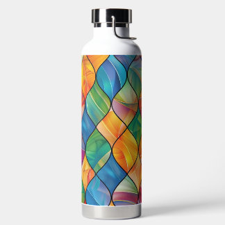 BRIGHTLY COLORED STAINED GLASS PATTERNS WATER BOTTLE