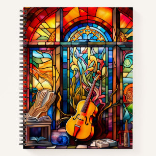BRIGHTLY COLORED STAINED GLASS VIOLIN NOTEBOOK
