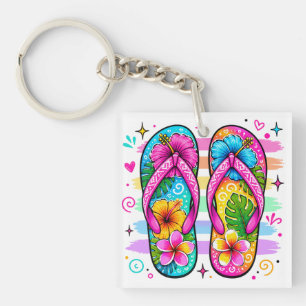 BRIGHTLY COLORED SUMMER THEMED SCENES KEYCHAIN
