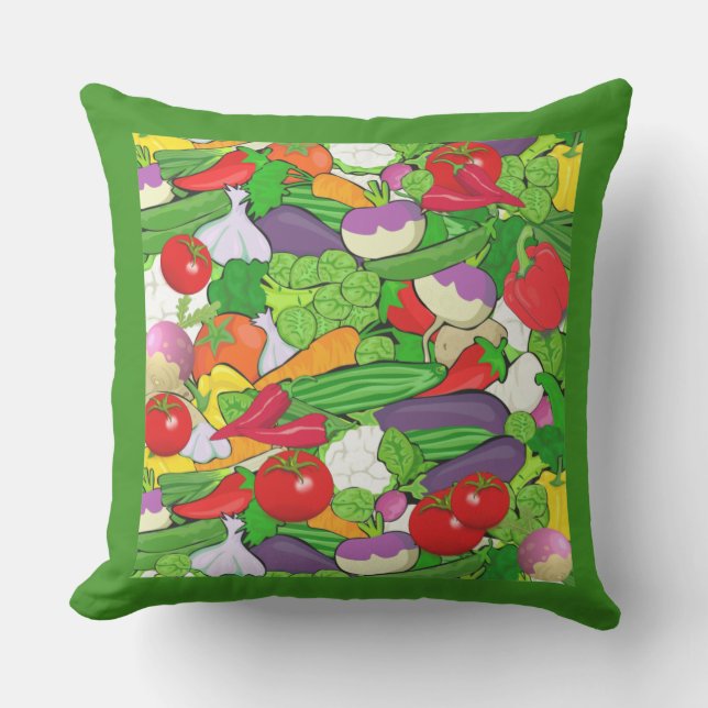 Brightly Colorful Vegetable Selection Outdoor Pillow (Front)