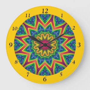 Brightly Coloured 12-Sided Mandala Large Clock
