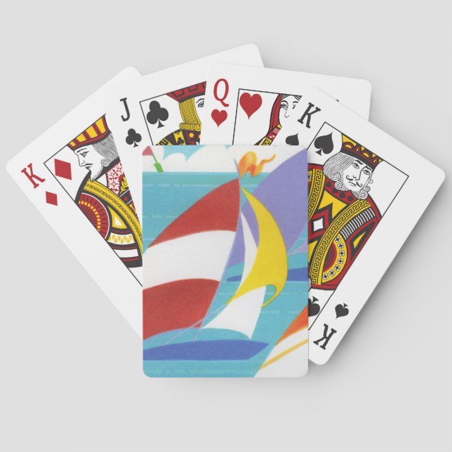 Brightly Coloured Abstract Sailboats in Lake Bicyc Playing Cards (Back)