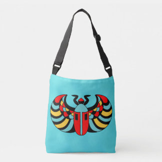Brightly Coloured Abstract Scarab Beetle on Blue Crossbody Bag