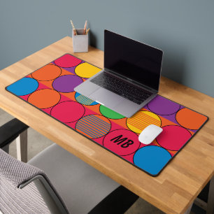 Brightly Coloured Circles and Stripes and Initials Desk Mat