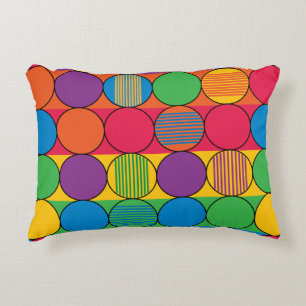 Brightly Coloured Circles and Stripes Decorative Pillow