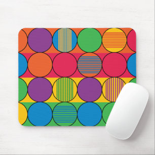 Brightly Coloured Circles and Stripes Mouse Pad