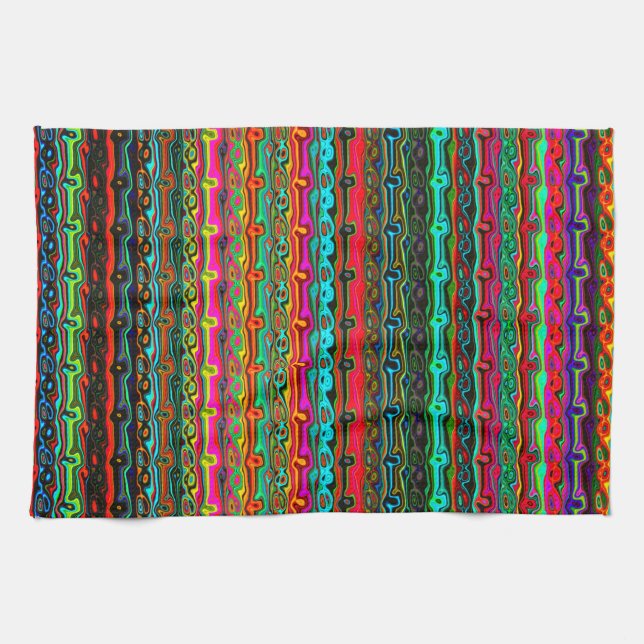 Brightly Coloured Crazy Colourful Abstract Pattern Kitchen Towel (Horizontal)
