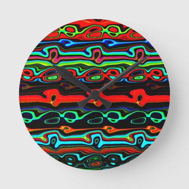 Brightly Coloured Crazy Colourful Abstract Pattern Round Clock (Front)