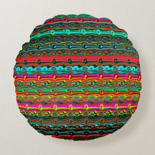Brightly Coloured Crazy Colourful Abstract Pattern Round Pillow