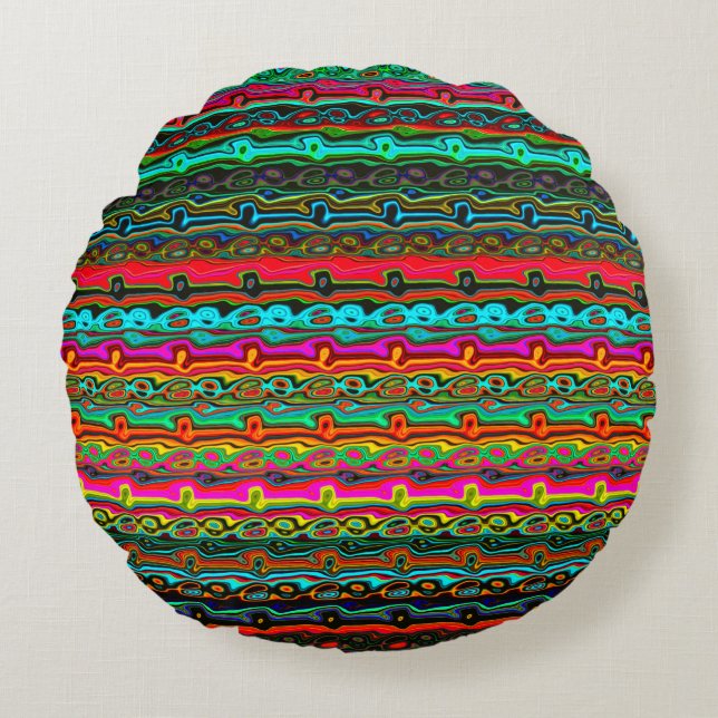 Brightly Coloured Crazy Colourful Abstract Pattern Round Pillow (Front)