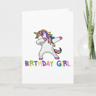 Brightly Coloured Dabbing Unicorn Birthday Girl Card