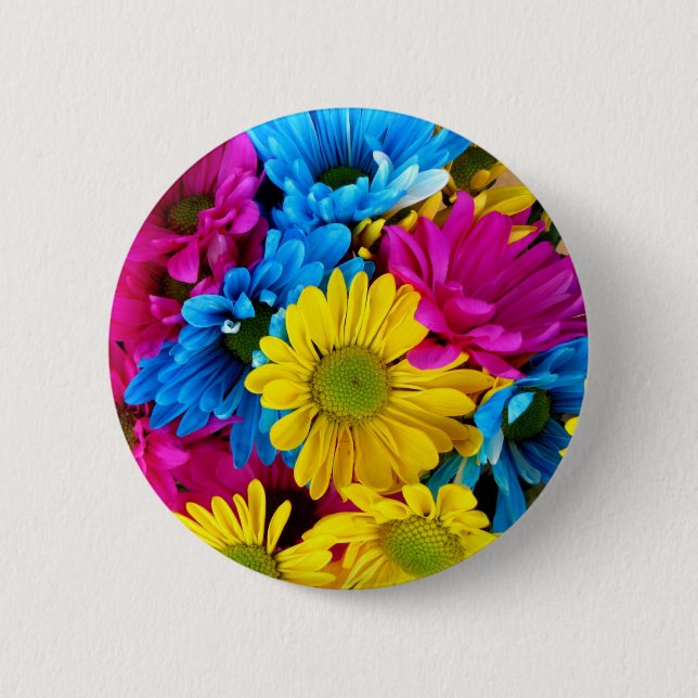 Brightly Coloured Daisies 2 Inch Round Button (Front)