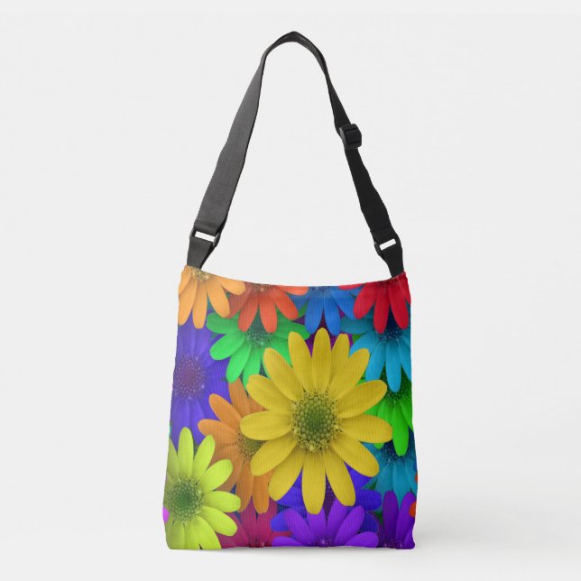 Brightly Coloured Daisies Crossbody Bag (Front)