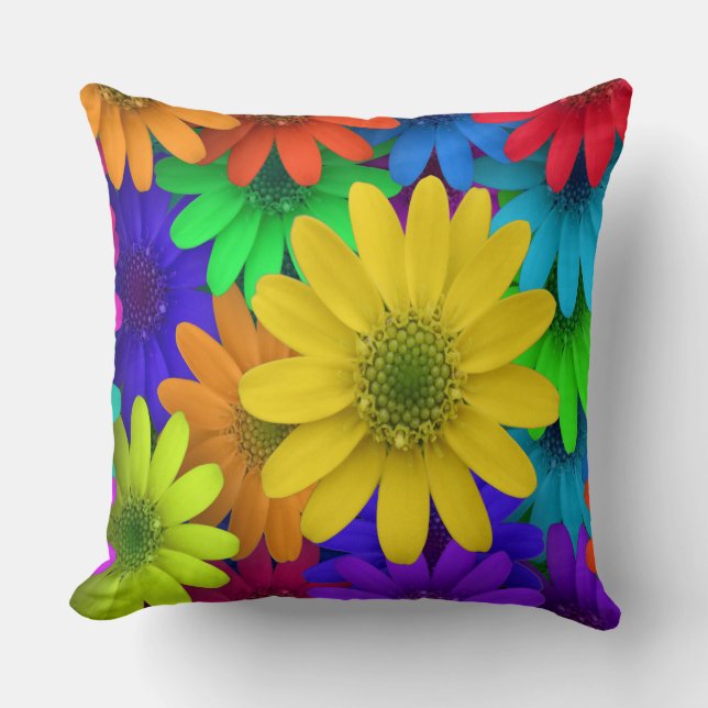 Brightly Coloured Daisies Throw Pillow (Front)