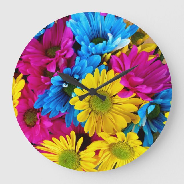 Brightly Coloured Daisies Wall clock (Front)