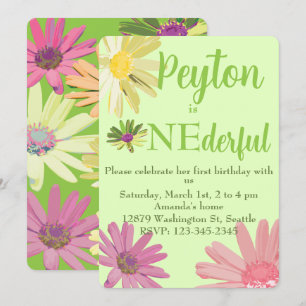 Brightly Coloured Daisy First Birthday Invitation