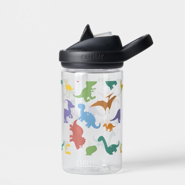 Brightly Coloured Dinosaur Kids Personalized  Water Bottle (Left)