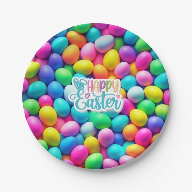 Brightly coloured Easter Egg/Spring  Paper Plate (Front)