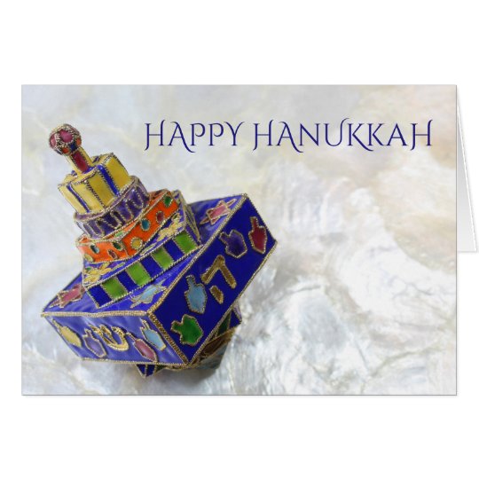 Brightly coloured enameled dreidel Hanukkah card