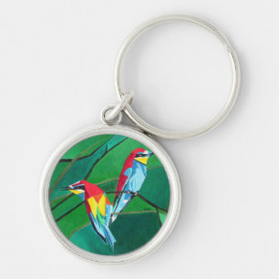 Brightly Coloured European Bee Eaters Geometric Ar Keychain