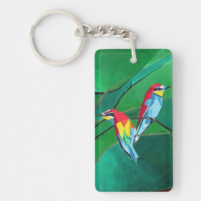 Brightly Coloured European Bee Eaters Geometric Ar Keychain (Front)