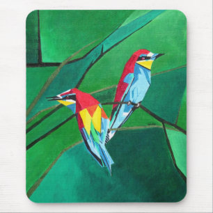 Brightly Coloured European Bee Eaters Geometric Ar Mouse Pad