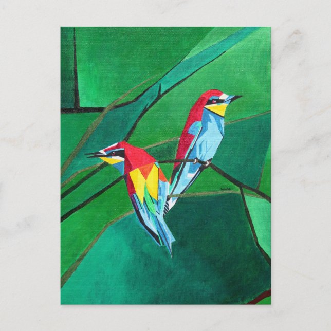 Brightly Coloured European Bee Eaters Geometric Ar Postcard (Front)