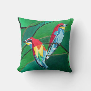 Brightly Coloured European Bee Eaters Geometric Ar Throw Pillow