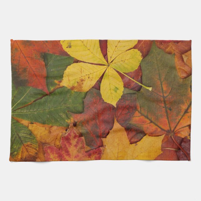 Brightly Coloured Fall Leaves Kitchen Towel (Horizontal)
