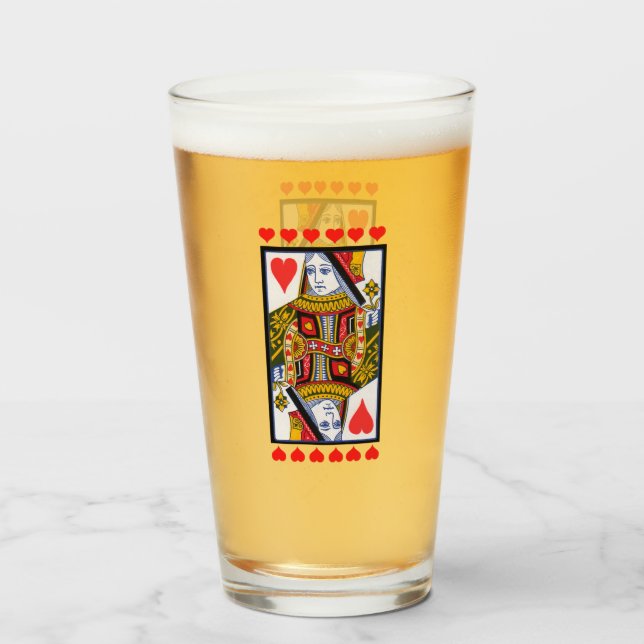 Brightly Coloured Fancy Heart Queen Playing Card Glass (Front Filled)