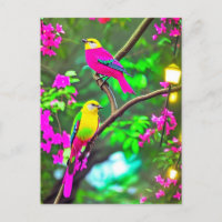 Brightly Coloured Fantasy Birds Postcard