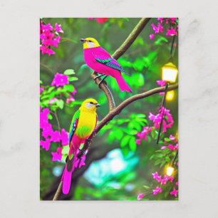 Brightly Coloured Fantasy Birds Postcard