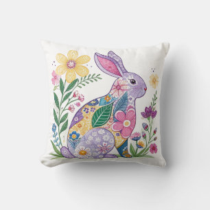 Brightly Coloured Floral Bunny Throw Pillow