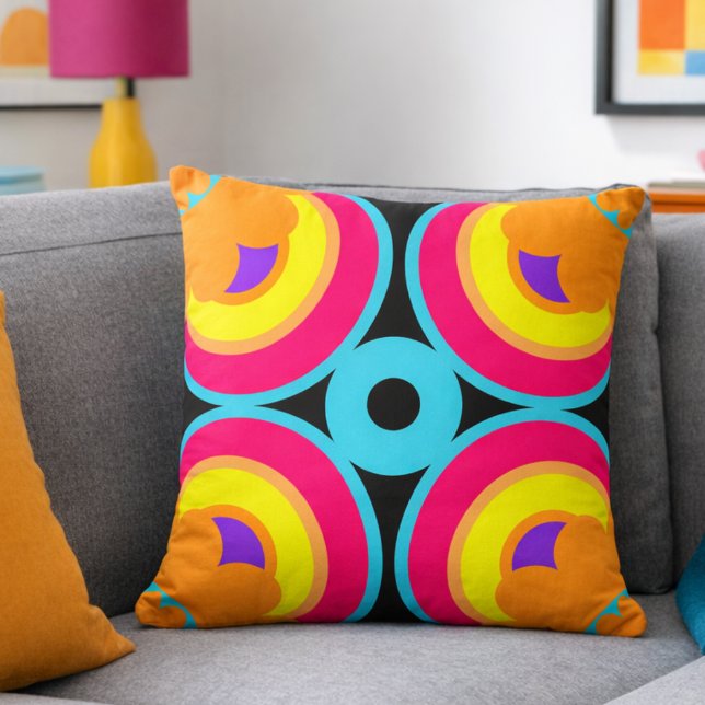 Brightly Coloured Half Circles Throw Pillow (Hand‑drawn, vibrant, and unapologetically retro. The perfect pop for your space.)
