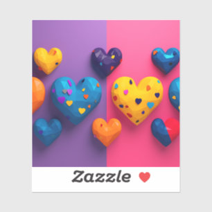 Brightly-coloured hearts with facets