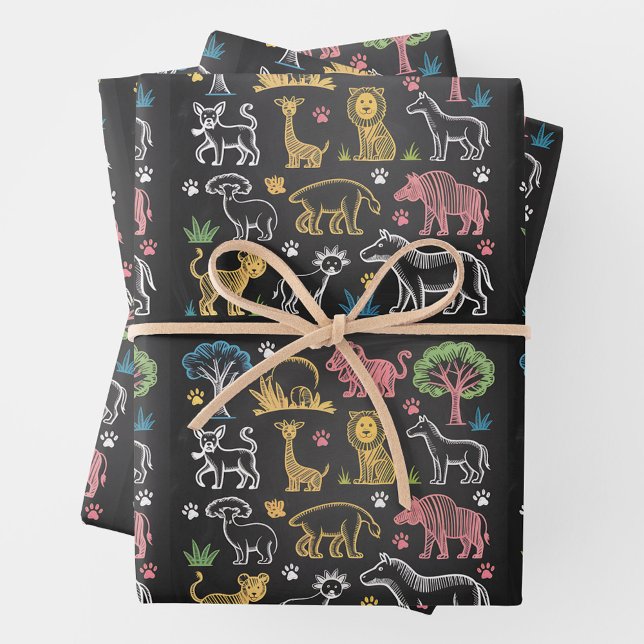 Brightly coloured jungle animals and trees wrapping paper sheet (Creator Uploaded)