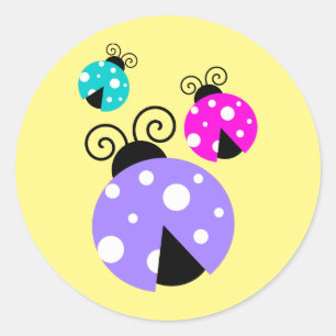 Brightly Coloured Ladybugs in Purple Pink and Blue Classic Round Sticker