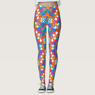 Brightly coloured leggings feature an abstract