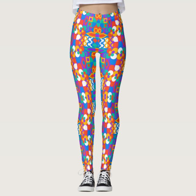 Brightly coloured leggings feature an abstract (Front)