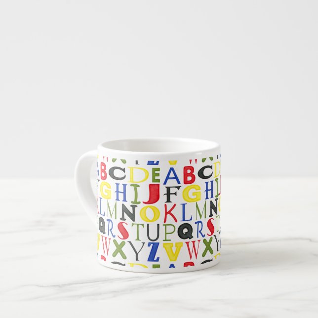 Brightly Coloured Letters by Megan Meagher Espresso Cup (Front Left)