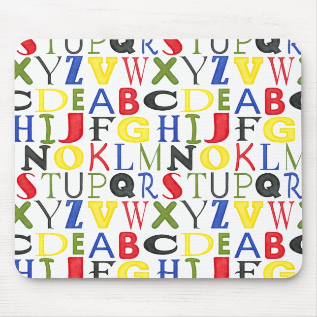 Brightly Coloured Letters by Megan Meagher Mouse Pad (Front)